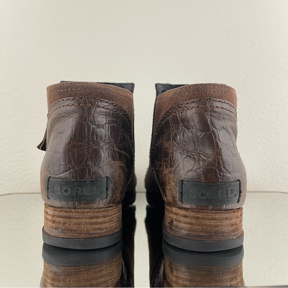 SOREL Dark Brown Full Grain Suede Leather Side Zipper Major Low Ankle Booties - Picture 7 of 13